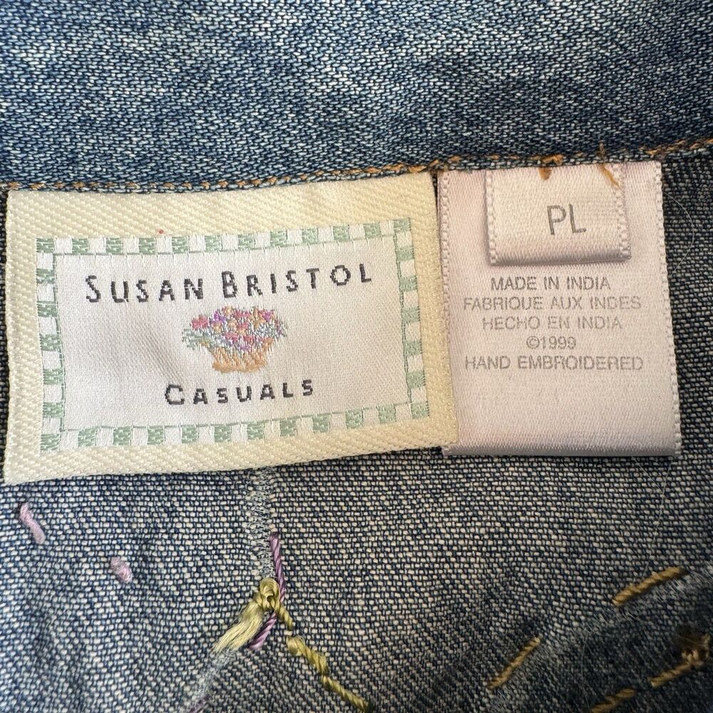 Susan Bristol P L Floral Hand Embroidered Patchwork Denim Vest Y2K 90s Vintage - Picture 6 of 16